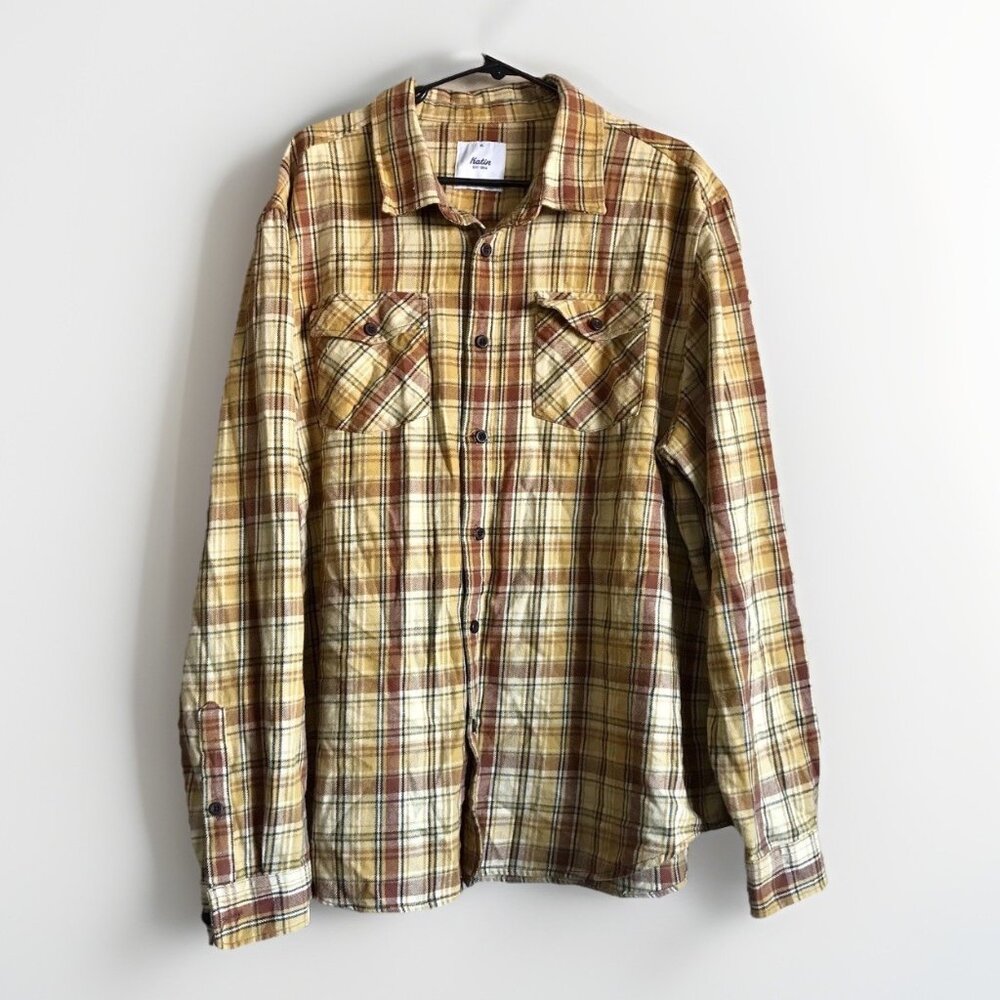 Katin Shirt Mens XL Yellow Bronze Fred Midweight Flannel Woven Button Up Outdoor